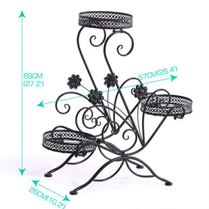 Levede Plant Stand Outdoor Indoor Metal Black-1975420369321988098