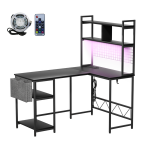 Levede L Shaped Gaming Desk with LED Lights Black-1996005489535750152