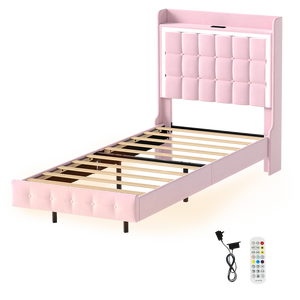 Levede Single Floating Bed Frame LED Headboard USB Pink-1996009956679225352