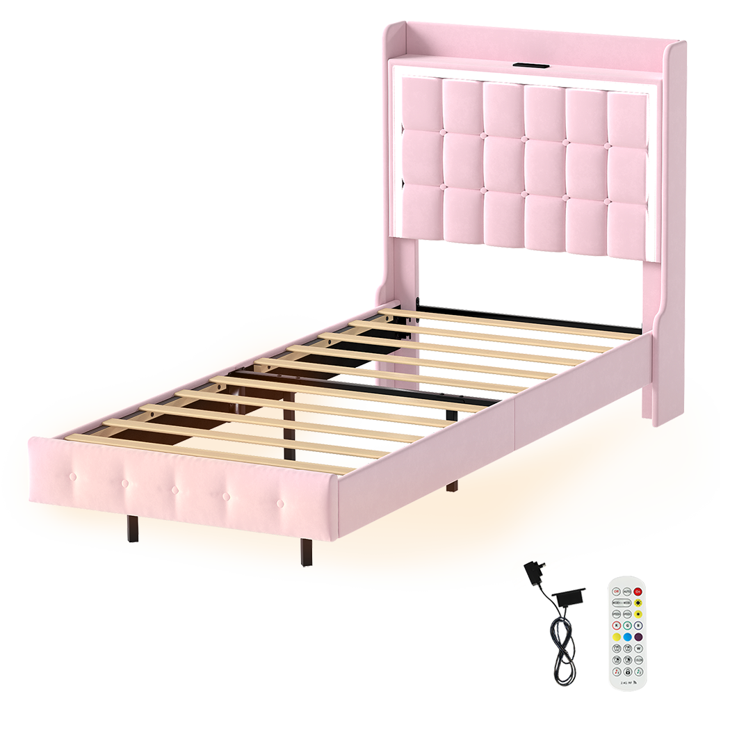 levede-single-floating-bed-frame-led-headboard-usb-pink-1996009956679225352