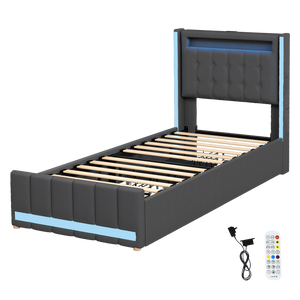 Levede Single Bed Frame Fabric Storage Drawer LED USB-1996005583135838216