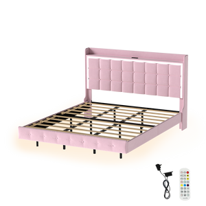 Levede King Floating Bed Frame LED Headboard USB Pink-1996009956473704456