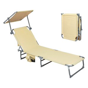 Levede Foldable Lounge Chairs with Canopy Khaki-1996005405381234696