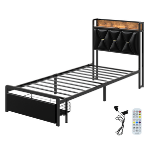 Levede Single Bed Frame Leather Headboard RGB 2 Drawers-1996009957056712712