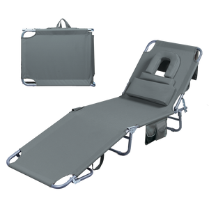 Levede Foldable Beach Lounge Chairs with Face Hole Grey-1996005405561589768