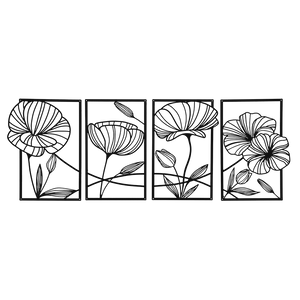 Yezi Metal Wall Art 4Pcs Floral Minimalist Line Decor-1996005449966686216