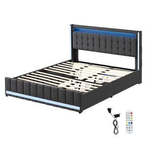 Levede King Bed Frame Fabric Storage Drawer LED USB-1996005582930317320