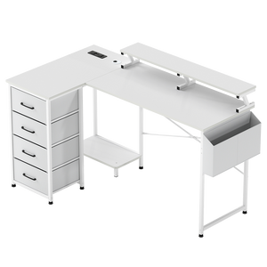 Levede L Shaped Gaming Desk with Storage Drawers White-1996009983153672200
