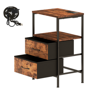 Levede LED Bedside Table with 2 Drawers Power Outlets-1996005593210556424