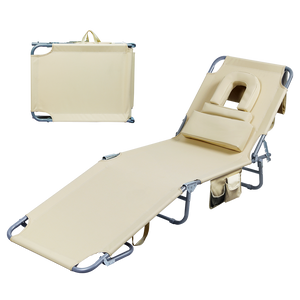 Levede Foldable Beach Lounge Chairs with Face Hole Khaki-1996005405750333448