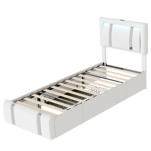 Levede Single Bed Frame Leather Headboard RGB 2 Drawers-1996009957413228552