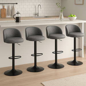 Levede 4x Bar Stool Swivel Gas Lift PU Leather Grey-1996005468299988999