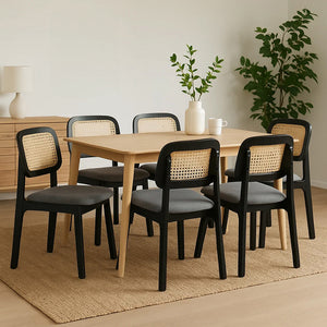 Levede Dining Chair Wood Rattan Armless Black x6-1996005487329546247