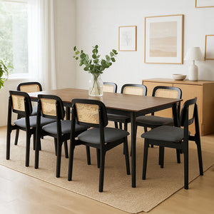 Levede Dining Chair Wood Rattan Armless Black x8-1996005487522484231