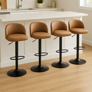 Levede 4x Bar Stool Swivel Gas Lift PU Leather Brown-1996005468107051015