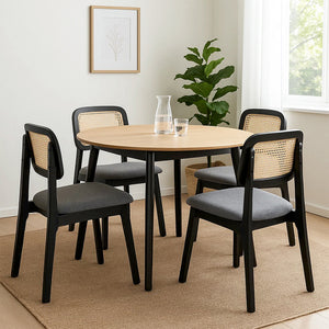 Levede Dining Chair Wood Rattan Armless Black x4-1996005487157579783