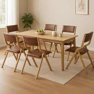 Levede 6x Dining Chairs Foldable PU Tan-1996005478643142663