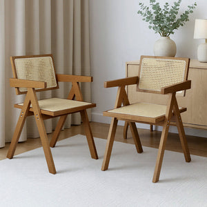 Levede 2x Walnut Wicker Armchair Dining Chair-1996005481205862407