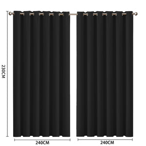 2x Blockout Curtains Panels 3 Layers Black-1975420490608676866