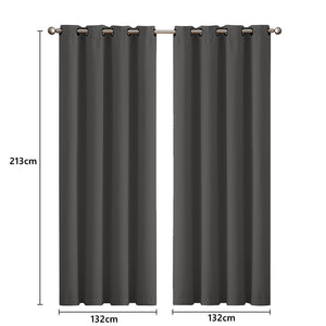 2x Blockout Curtains Panels 3 Layers Charcoal CD1003-132X213-GR-1973194063054245890
