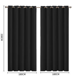 2x Blockout Curtains Panels 3 Layers Black-1975420490071805954