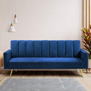 Levede Sofa Bed Convertible Velvet Lounge Recliner Couch Sleeper 3 Seater Blue-1975420375567306758