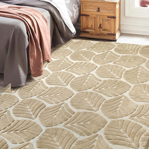 Marlow Floor Rug Soft Embossed Carpet Non Slip Plush Shaggy Rugs Leaf Pattern-1996005379389132806