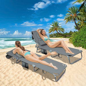 Levede Foldable Beach Lounge Chairs with Face Hole Grey-1996005405561589766