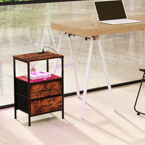 Levede LED Bedside Table with 2 Drawers Power Outlets-1996005593210556422