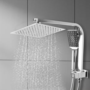 High Pressure Shower Head Set Rain Square Silver-1975420467527421958