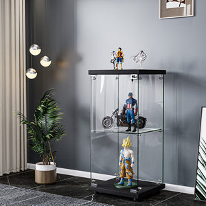 Stacked Display Cabinet Collection Storage Tempered Glass 2 Tier With Lock Black-1996005385034665990