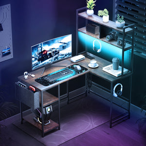 Levede L Shaped Gaming Desk with LED Lights Brown-1996005369113088007