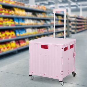 Folding Shopping Trolley Cart Portable Pink-1973193722866831366