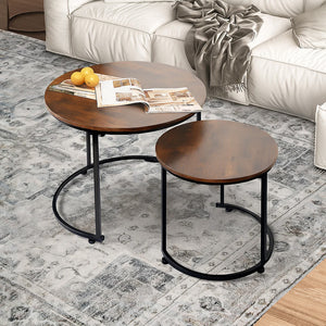 Levede Round Nesting Table Coffee Table Wood Side Table-1996005525950697478