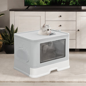 PaWz Foldable Cat Litter Box Tray Enclosed Grey-1975420460250304518