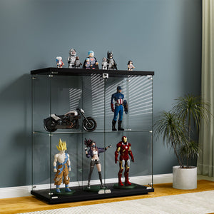 Stacked Glass Display Cabinet Lockable Collections Storage 2 Tier Shelf 2 Door-1996005385227603974