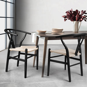 Levede 2x Dining Chairs Wooden Hans Black-1975420492953292806