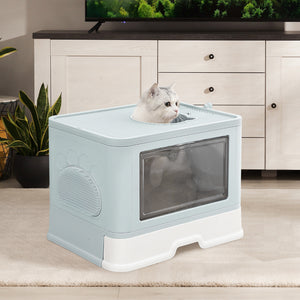 PaWz Foldable Cat Litter Box Tray Enclosed Blue-1975420460065755142