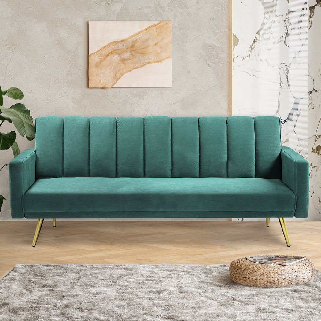 levede-sofa-bed-convertible-velvet-lounge-recliner-couch-sleeper-3-seater-green-1973193800419512326