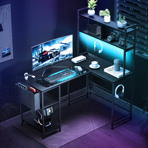 Levede L Shaped Gaming Desk with LED Lights Black-1996005489535750151