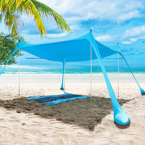 Beach Tent Camping Canopy 4-6 Person Family Sun Shade Shelter 300x300cm Blue-1973193766378541062
