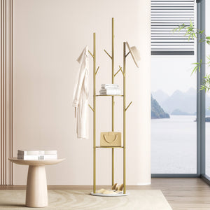Levede Coat Rack Clothes Stand 8 Hook Organizer Gold-1973193820849967110