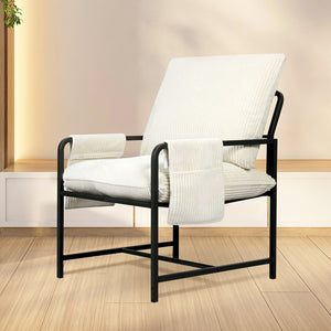 Levede Metal Framed Lounge Chair Corduroy in Beige-1996005448725172230