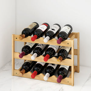 Toque Natural Bamboo Wine Rack 12 Bottles Organizer-1996005512843497478