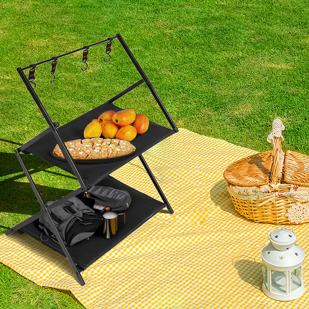 levede-foldable-camping-storage-shelves-2-layer-with-hooks-black-1975420369112272903