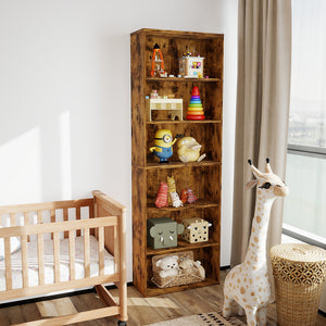 Levede 6 Tier Book Shelf Adjustable Shelves Walnut-1996005525510295558