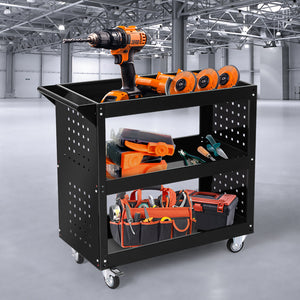 Traderight Tool Trolley Cart 3Tier Toolbox Black-1973193893809885190