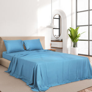 Dreamz 4pcs King Size 100% Bamboo Bed Sheet Set in Blue Colour-1973194025913683974