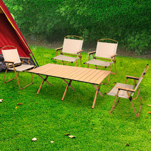 Levede Folding Camping Table Chair Set Oak-1975420437995327494