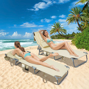 Levede Foldable Beach Lounge Chairs with Face Hole Khaki-1996005405750333446